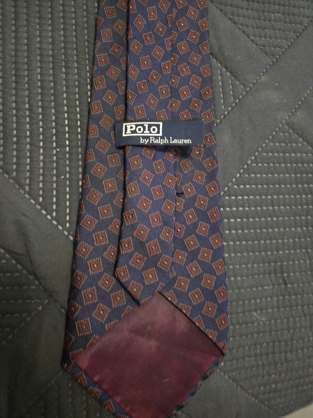 Polo by Ralph Lauren Navy Tie with Burgundy Geometric Motif